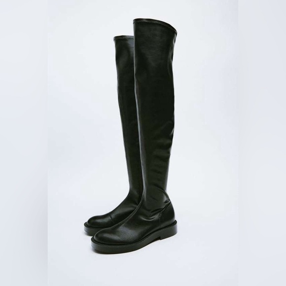 Zara Black over the knee boots flat low heel Sz42 - Picture 1 of 11